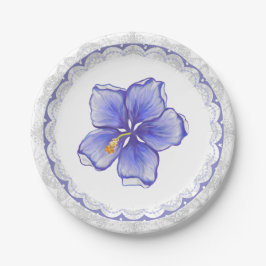 Plato De Papel Hibiscus & lace BLUE
