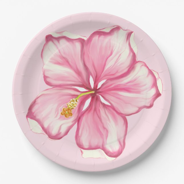 Plato De Papel Hibiscus & lace PINK (Anverso)