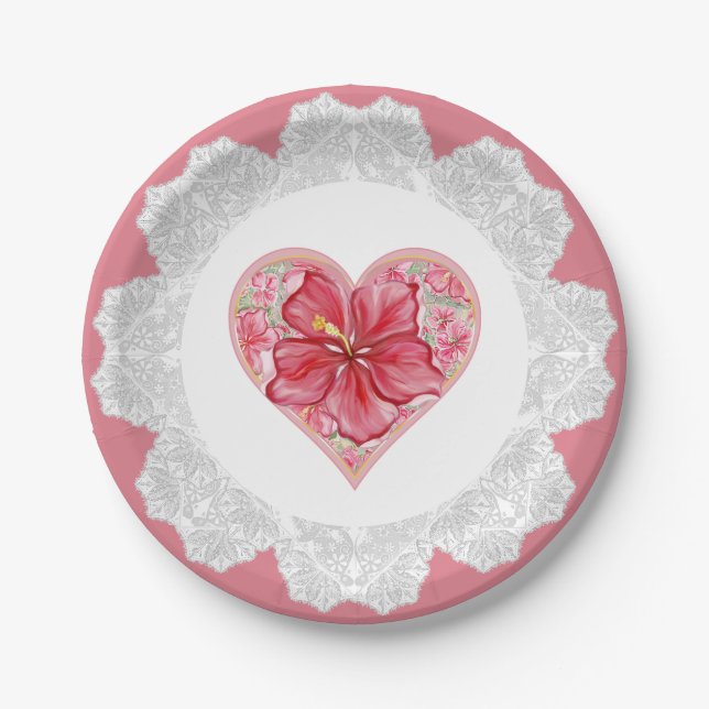 Plato De Papel Hibiscus & lace RED (Anverso)