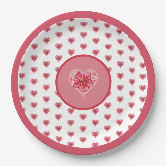 Plato De Papel Hibiscus & lace RED (Anverso)
