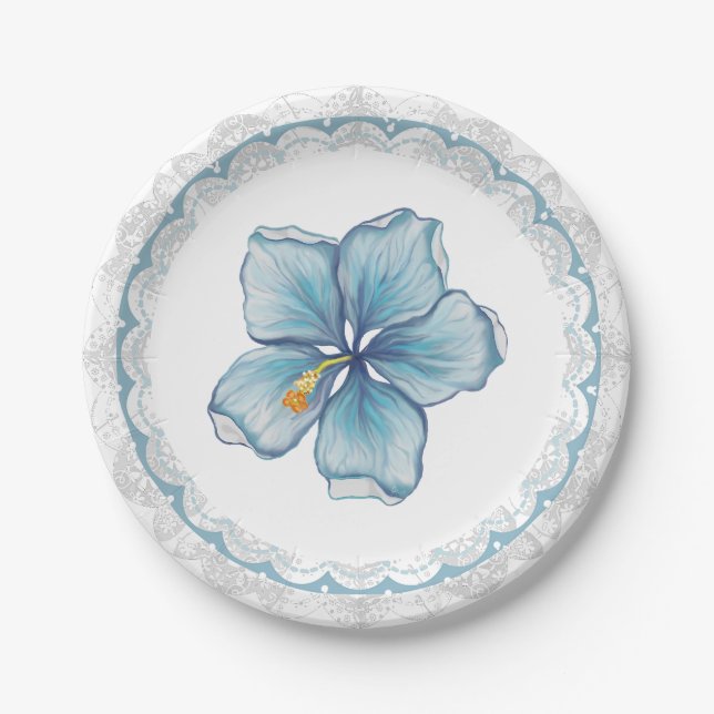 Plato De Papel Hibiscus & lace TURQUOISE (Anverso)