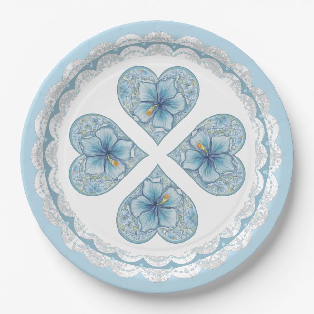 Plato De Papel Hibiscus & lace TURQUOISE (Anverso)