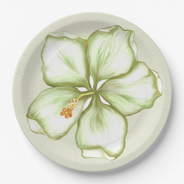 Plato De Papel Hibiscus & lace WHITE (Anverso)
