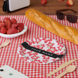 Plato De Papel Hibiscus Rojo, Flores Rojas, tu nombre