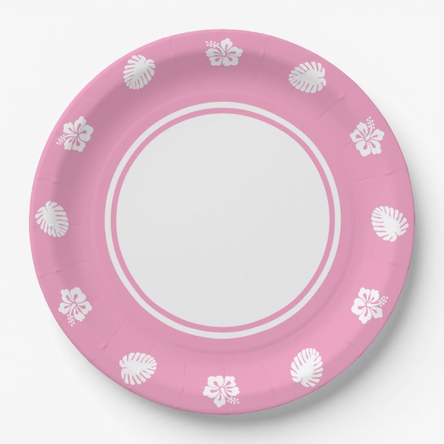 Plato De Papel Hibiscus tropical en placa de papel Petal rosa (Anverso)