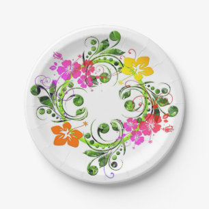 Plato De Papel Hibiscus tropical floral wreath elegante hawaiano