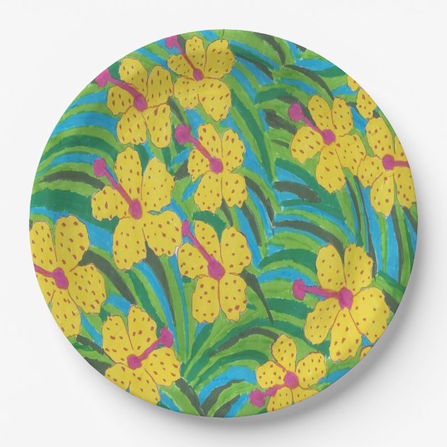 Plato De Papel Hibiscus Tropical Sunshine (Anverso)