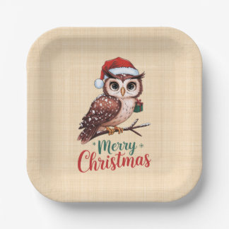 Plato De Papel Hibou de Noël - Design Festif Merry Christmas