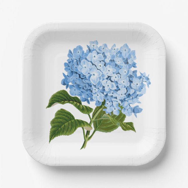 Plato De Papel Hidrangea azul antiguo Blossom (Anverso)