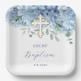 Plato De Papel Hidrangea azul Bautismo