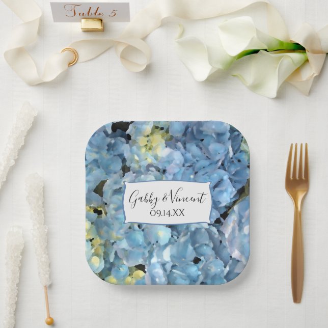 Plato De Papel Hidrangea Azul Boda floral (Boda)
