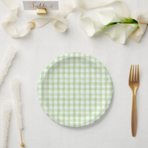 Plato De Papel Hidrangea azul y blanca Verde Gingham