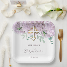 Plato De Papel Hidrangea Baptismo de Rubor