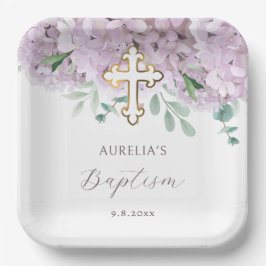 Plato De Papel Hidrangea Baptismo de Rubor