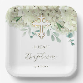 Plato De Papel Hidrangea blanca Bautismo
