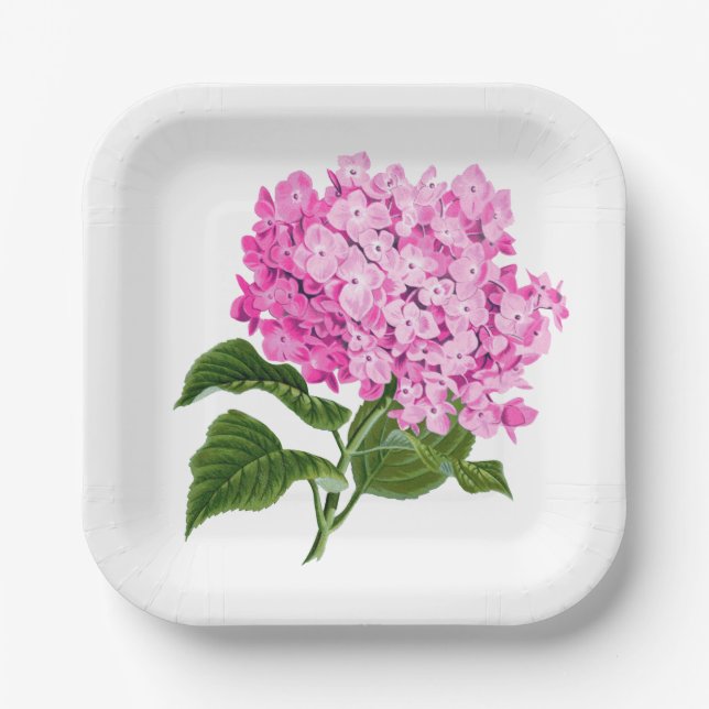 Plato De Papel Hidrangea rosa antigua Blossom (Anverso)