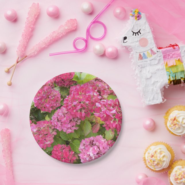 Plato De Papel Hidrangea rosa Blooms Floral (Fiesta)