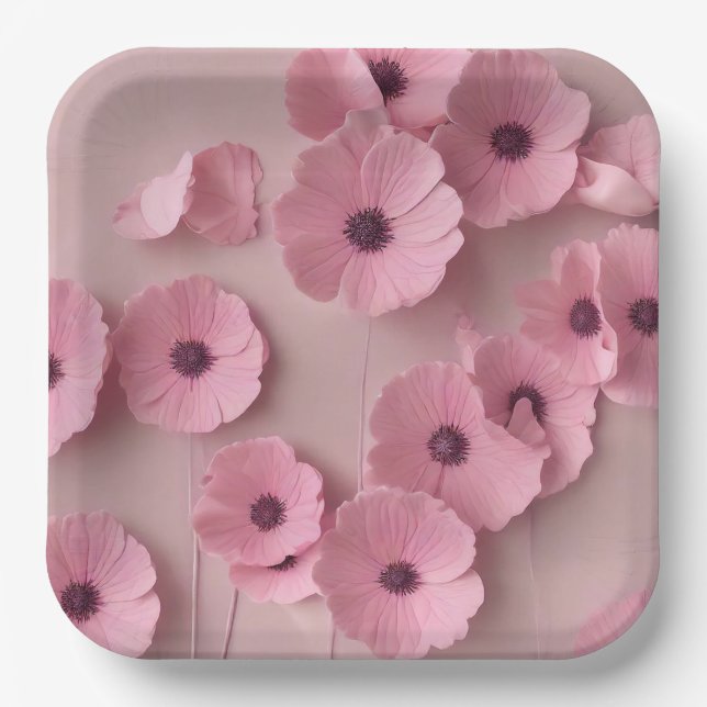 Plato De Papel Hidrangea rosa Blooms Floral (Anverso)