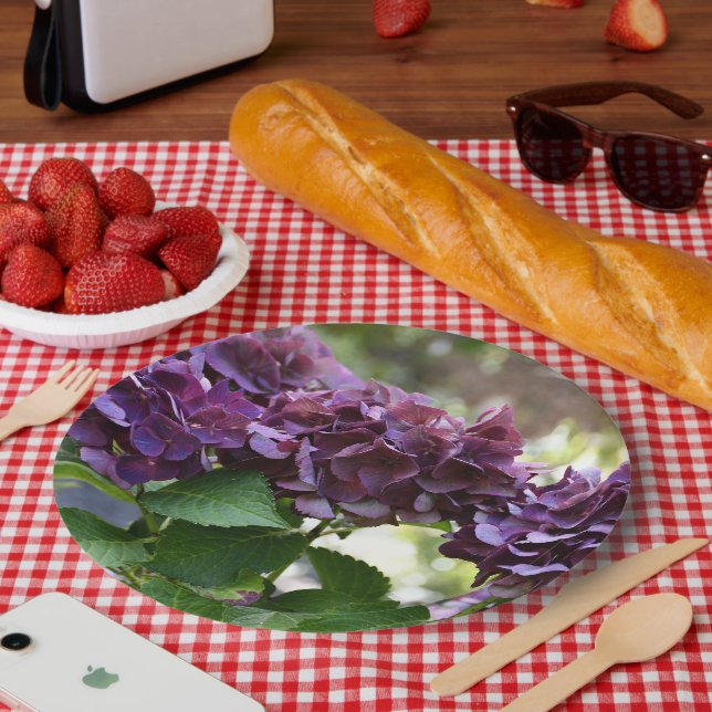 Plato De Papel Hidrangea Violeta Roja Blooms Floral (Picnic)