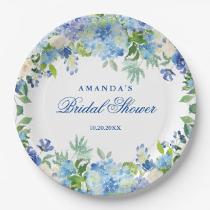 Plato De Papel Hidrángulos Azules Claros Ducha de Novias Florales