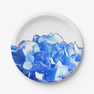 Plato De Papel Hidrenajes azules florales de cobalto elegantes az