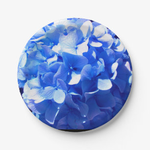 Plato De Papel Hidrenajes azules florales de cobalto elegantes az