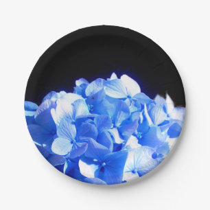 Plato De Papel Hidrenajes azules florales de cobalto elegantes az