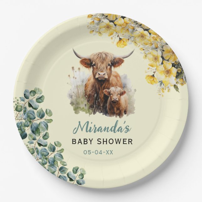 Plato De Papel Highland Cow Baby Shower (Anverso)