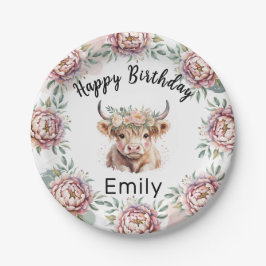 Plato De Papel Highland Cow Boho Watercolor First Birthday