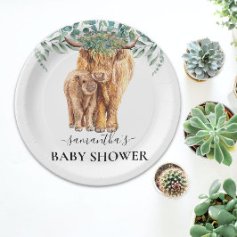Plato De Papel Highland Cow Calf Baby Shower Eucalyptus