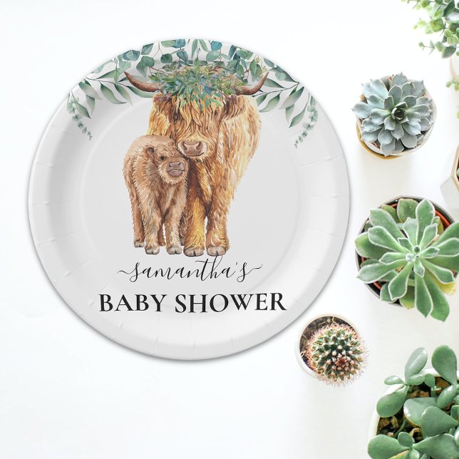 Plato De Papel Highland Cow Calf Baby Shower Eucalyptus (Subido por el creador)