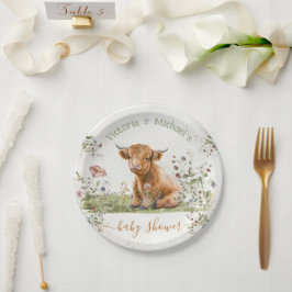 Plato De Papel Highland Cow Wildflower Baby Shower