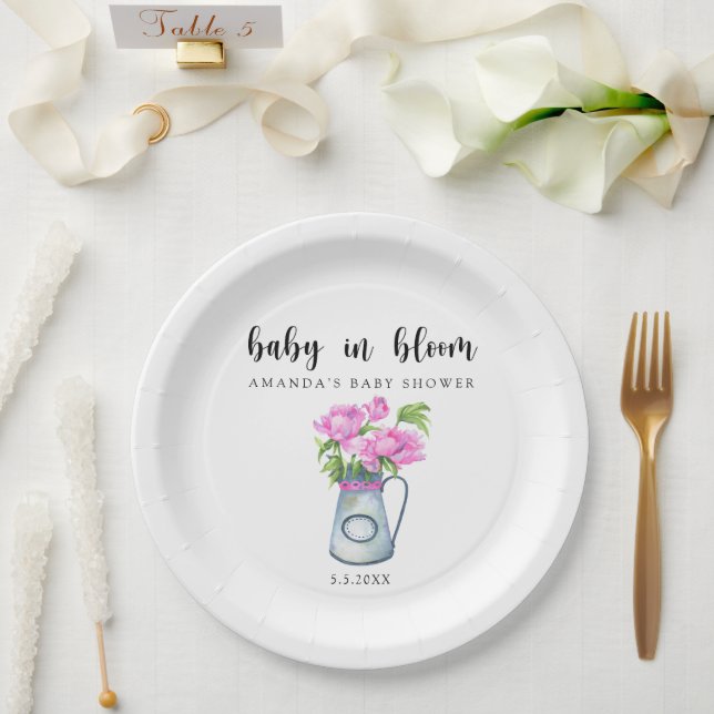 Plato De Papel Hija acuarela de flores - bebé en flor (Boda)