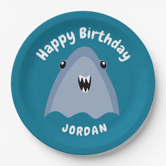 Plato De Papel Hijos De La Fiesta De Cumpleaños Del Tiburón En El (Anverso)