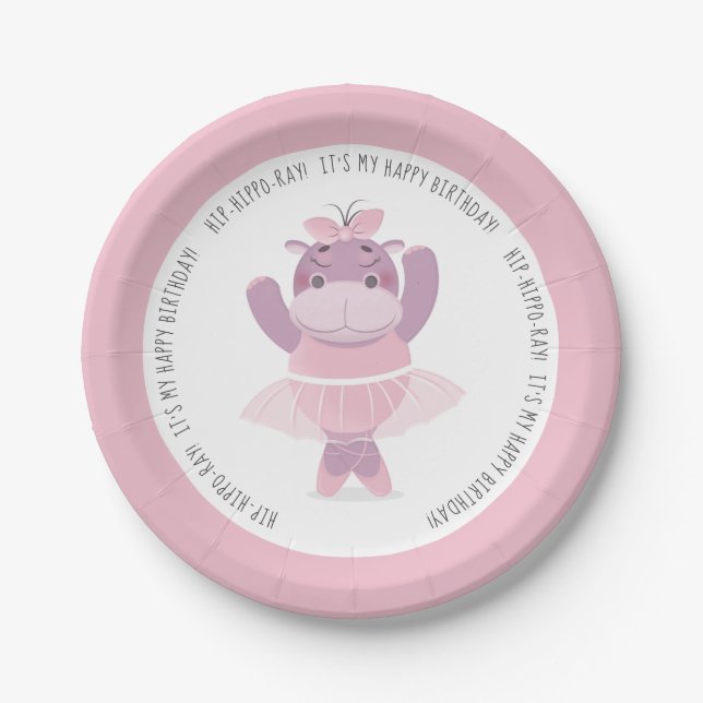 Plato De Papel Hip Hippo Ray Hippo Ballerina Placa de papel (Anverso)
