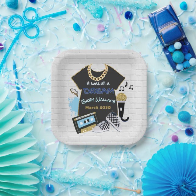 Plato De Papel Hip Hop Blue & Gold Birthday/Baby Shower (Fiesta)
