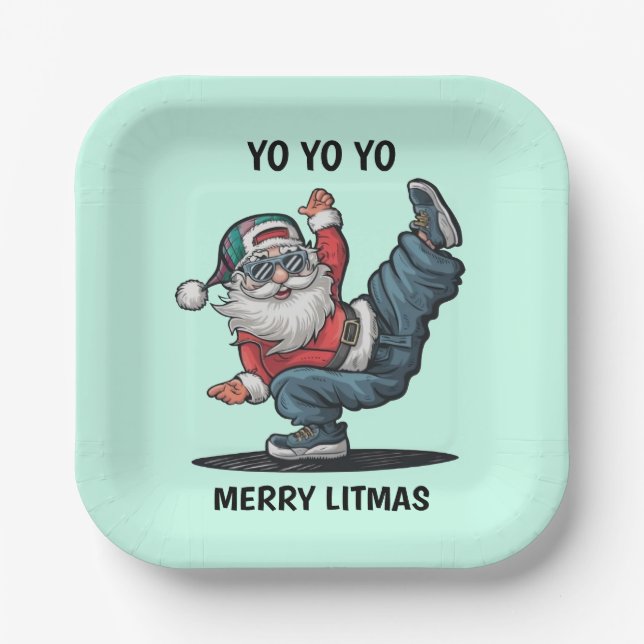 Plato De Papel Hip Hop Santa Claus (Anverso)