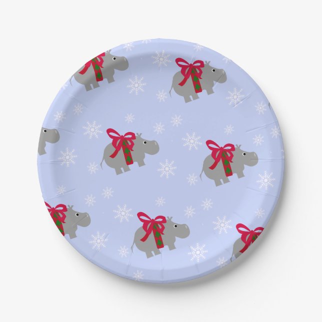 Plato De Papel Hipopótamo de Navidad (Anverso)