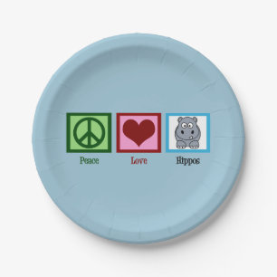 Plato De Papel Hipopótamos del amor de la paz