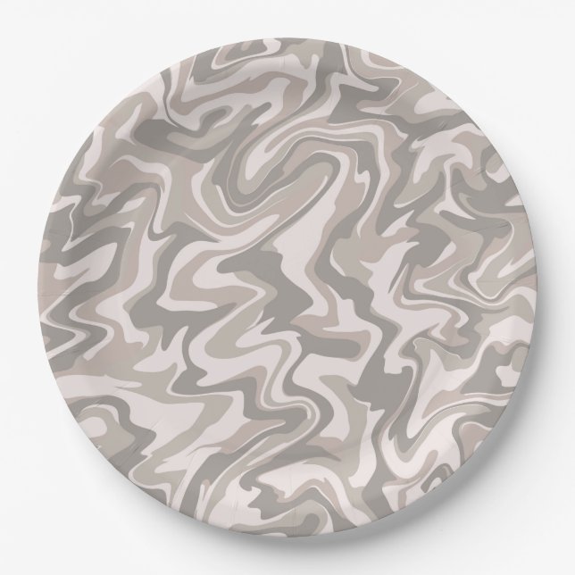 Plato De Papel Hippie 70 Gray Marble Liquid Swirl Boho Patrón (Anverso)