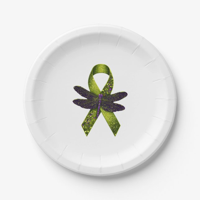 Plato De Papel Hippie Dragonfly Green Ribbon Cerebral Palsy Aware (Anverso)