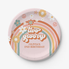Plato De Papel Hippie Rainbow Two Groovy 2º cumpleaños