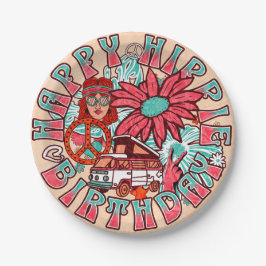 Plato De Papel Hippie Retro Vintage Colores Cumpleaños