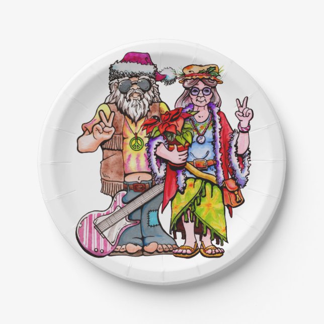 Plato De Papel Hippie Santa Couple (Anverso)