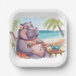 Plato De Papel Hippo in bikini relax by the beach 