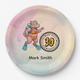 Plato De Papel Hippo scuba diver 30th Birthday 