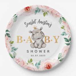 Plato De Papel Hippopótamo Cute de Baby Shower