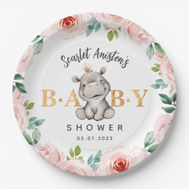 Plato De Papel Hippopótamo Cute de Baby Shower
