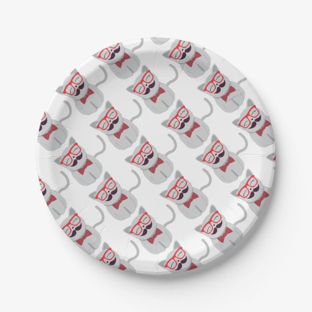 Plato De Papel Hipster Cat (Anverso)