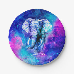 Plato De Papel Hipster Elephant Nebula Space